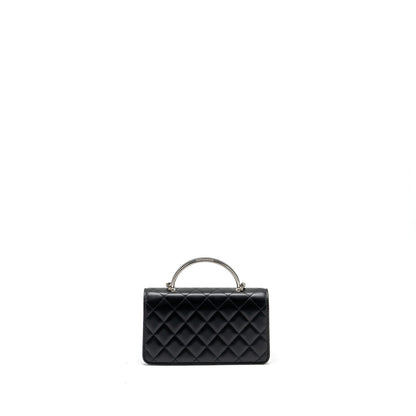 Chanel Top Handle Mini Wallet On Chain Flap Bag Lambskin Black SHW (Microchip)