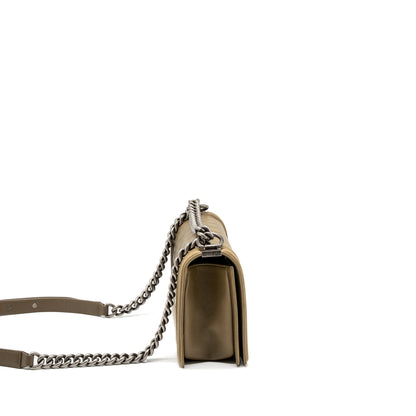 Chanel Medium Boy Bag Lambskin Khaki Ruthenium Hardware