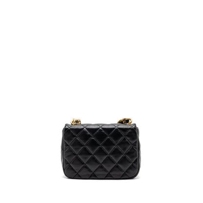 Chanel Quilted Flap Bag Giant Chain Lambskin Black Gold And Black Hardware (microchip)