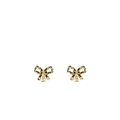 Chanel leather weave bow earrings black with gold tone
