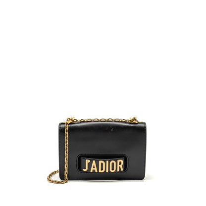 J'ADIOR Medium Flap Purse With Chain Leather Black