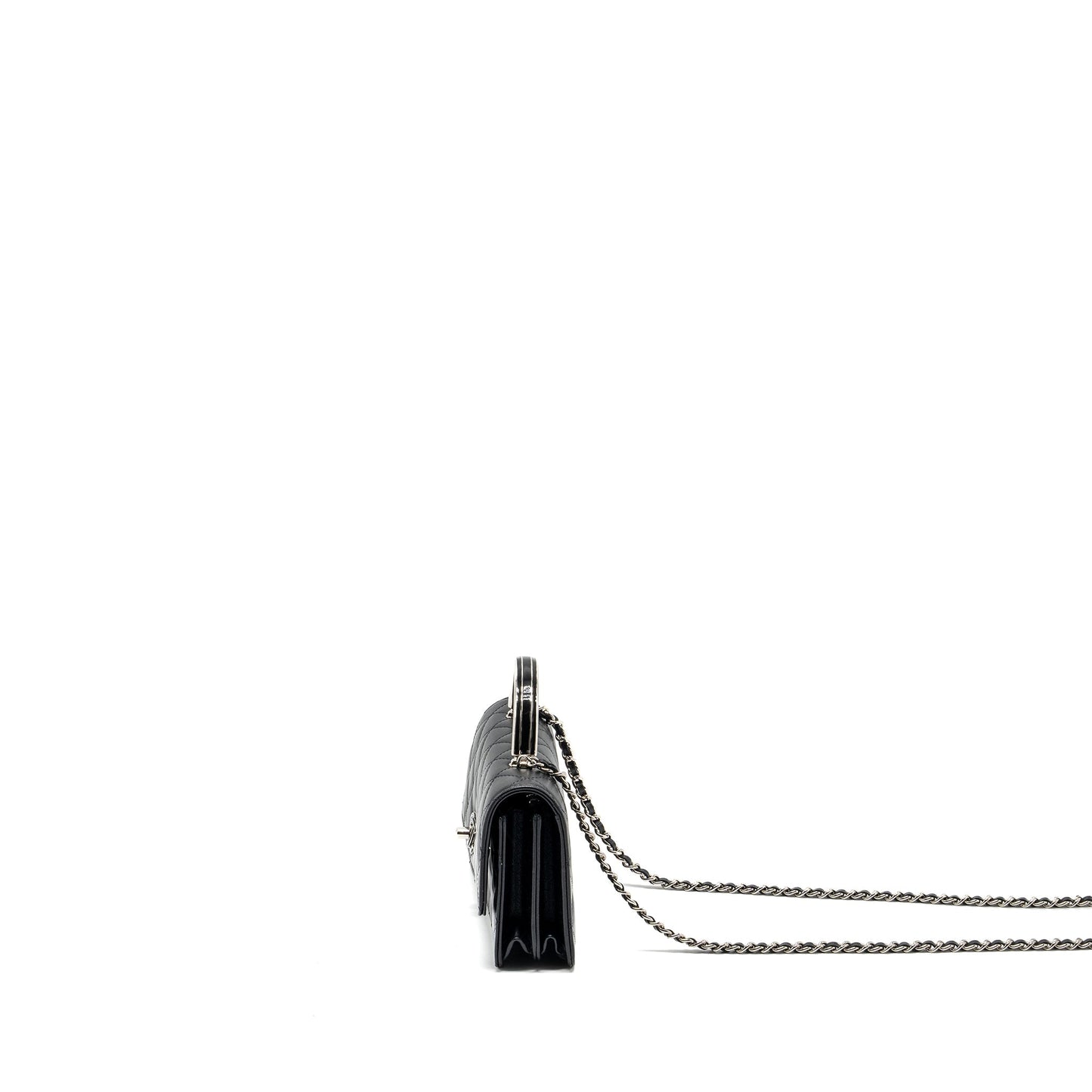 Chanel Top Handle Mini Wallet On Chain Flap Bag Lambskin Black SHW (Microchip)