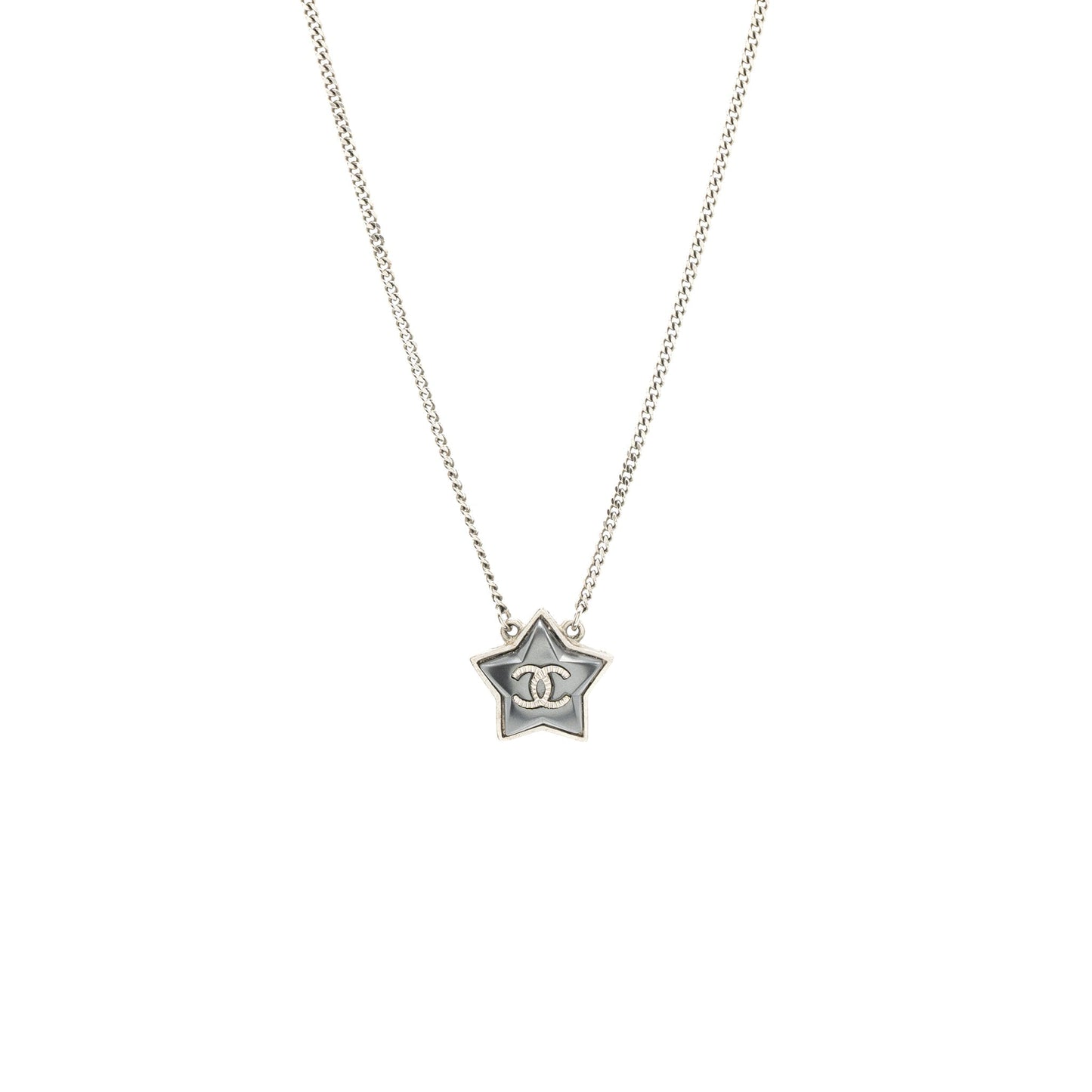 Chanel Star Necklace With CC Logo Grey With Ruthenium Hardware