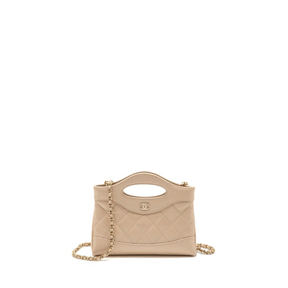 Chanel Mini 31 clutch with chain shiny lambskin light beige LGHW ( microchip)