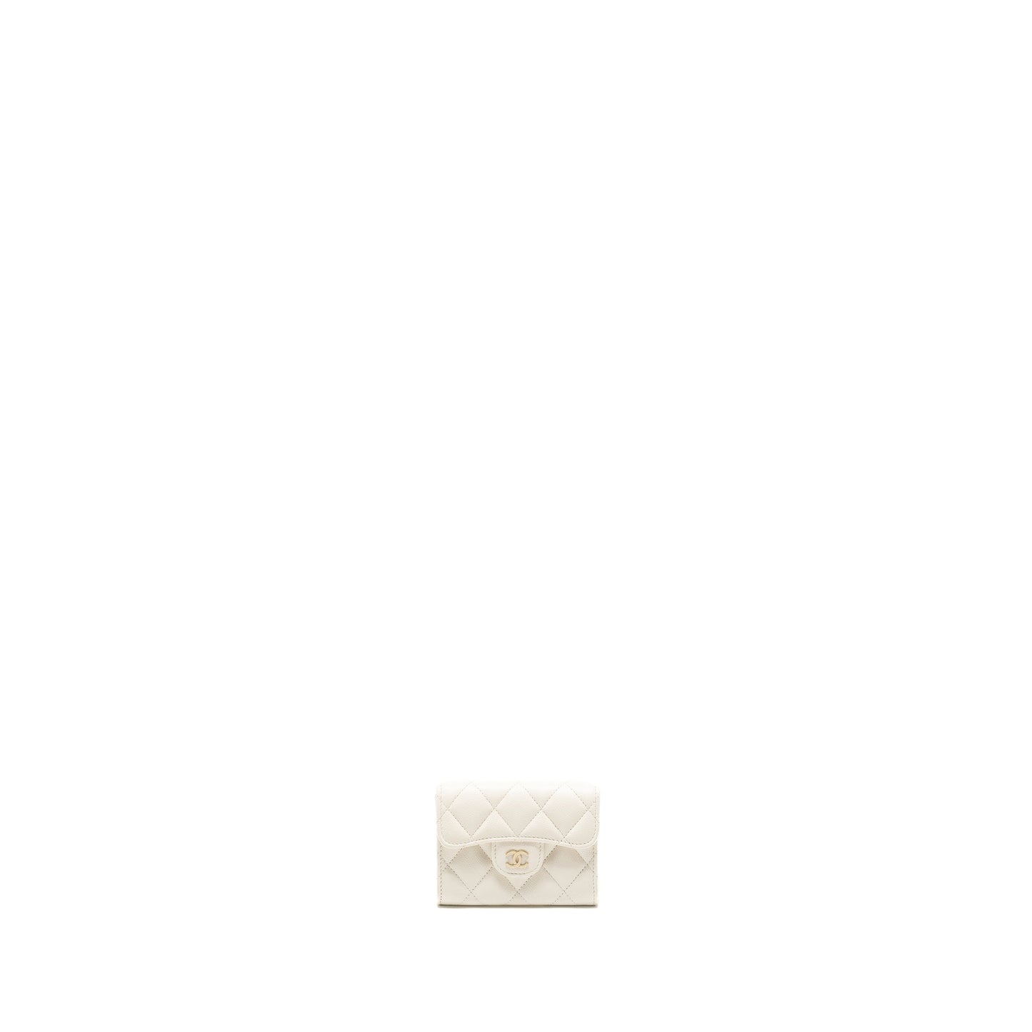 Chanel Classic Flap Card Holder Caviar White LGHW (microchip)