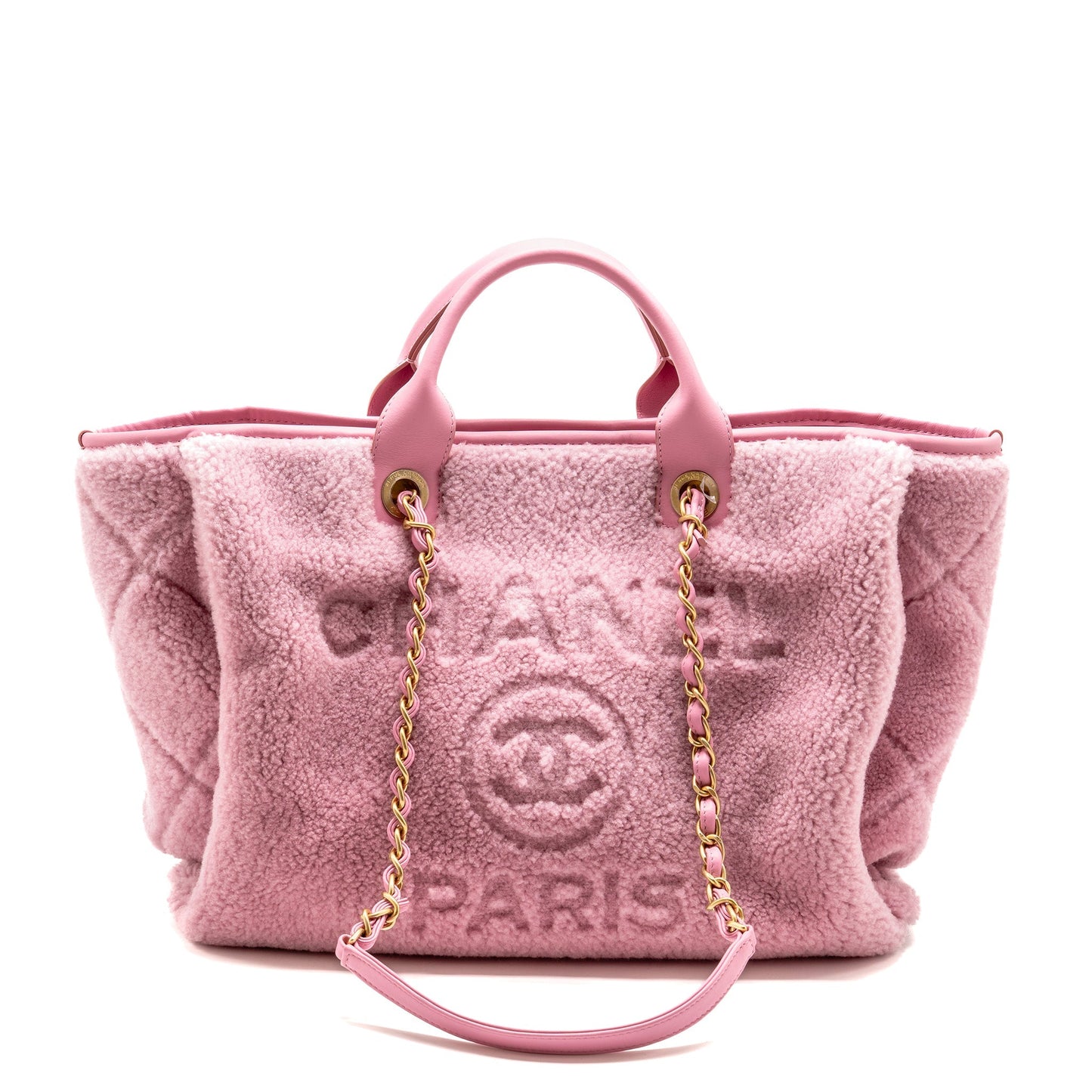 Chanel 22a Deauville Tote Shearling Lambskin Pink GHW (microchip)