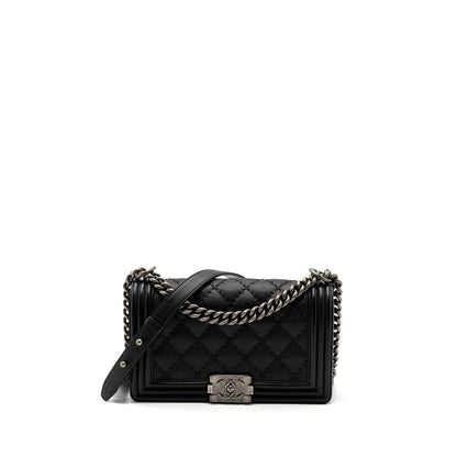 Chanel medium boy bag calfskin black ruthenium hardware