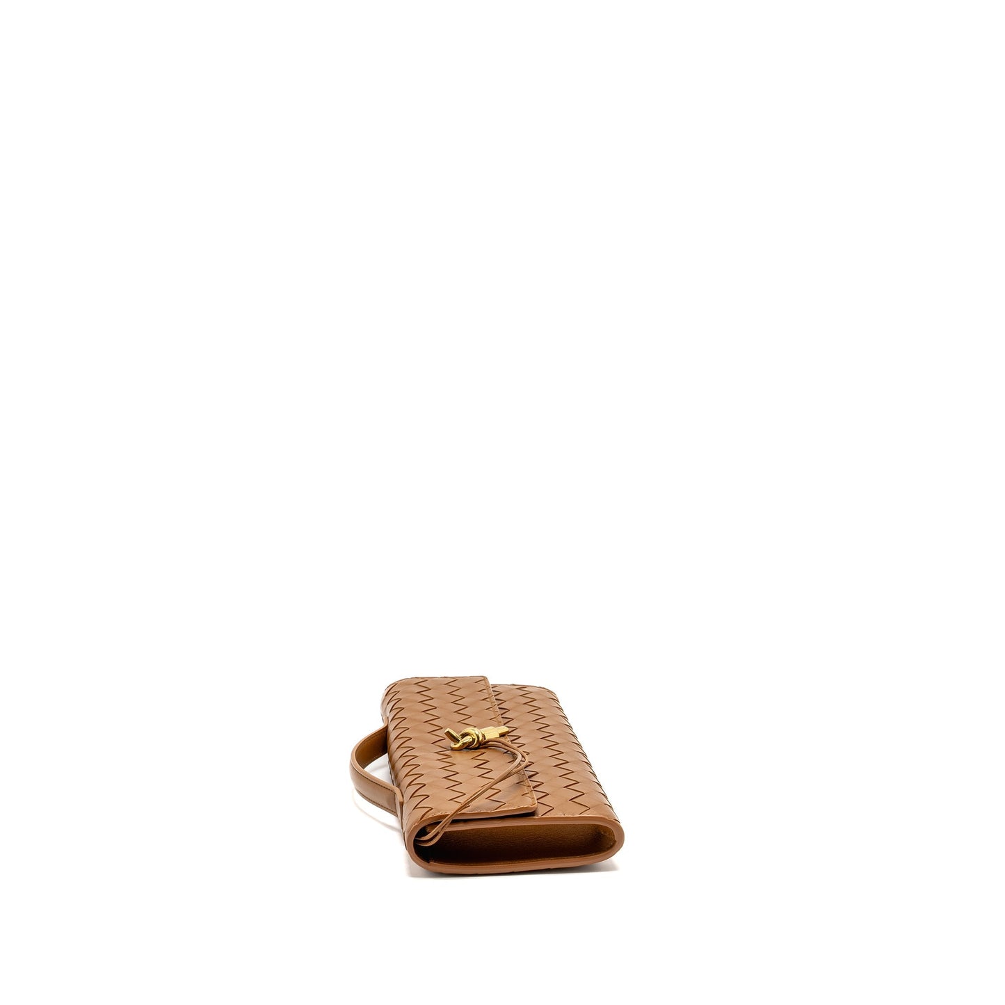 Bottega Veneta Andiamo Clutch Purse Lambskin Brown