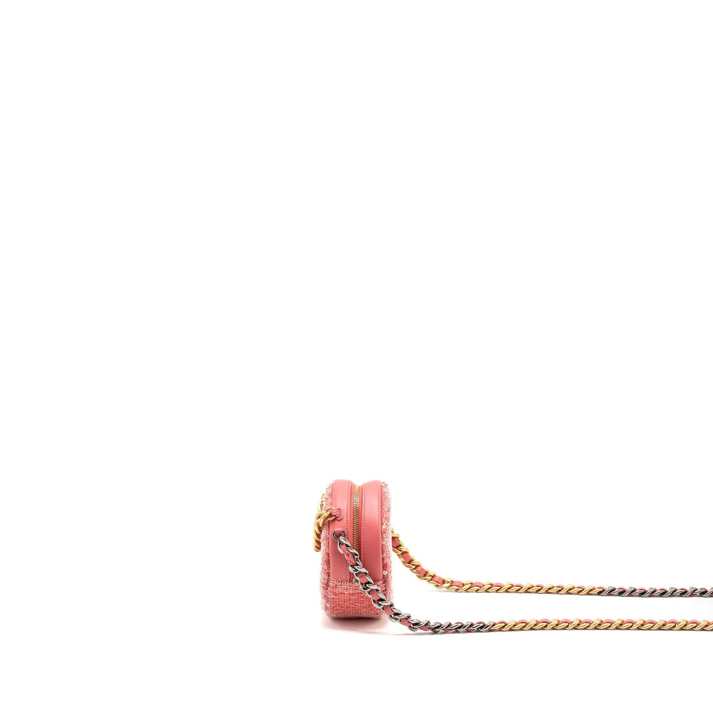 Chanel 19 Round Purse With Chain Sequins Pink Multicolour Hardware