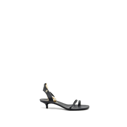 Chanel size 38 heel sandals with pearl leather black GHW