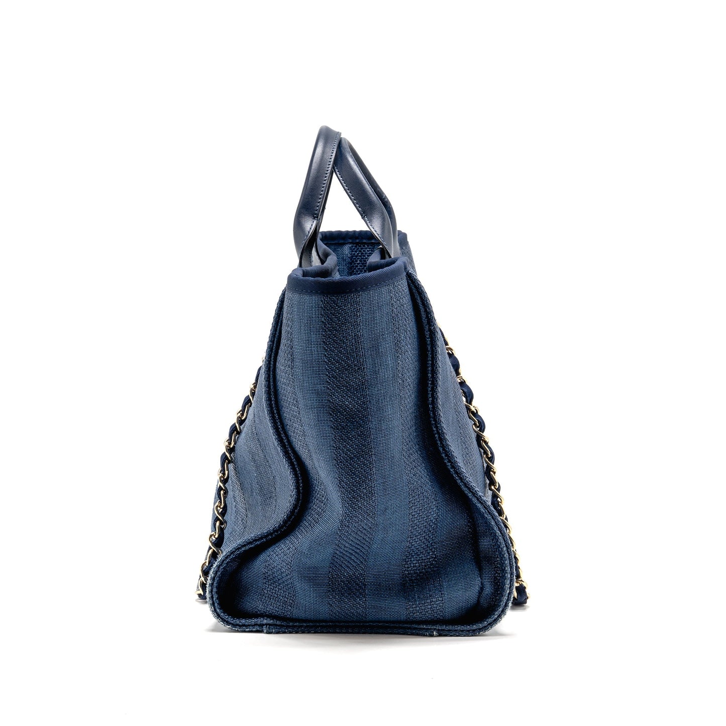 Chanel Large Deauville Tote Bag Canvas/Calfskin Navy Blue LGHW