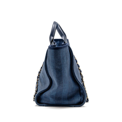 Chanel Large Deauville Tote Bag Canvas/Calfskin Navy Blue LGHW