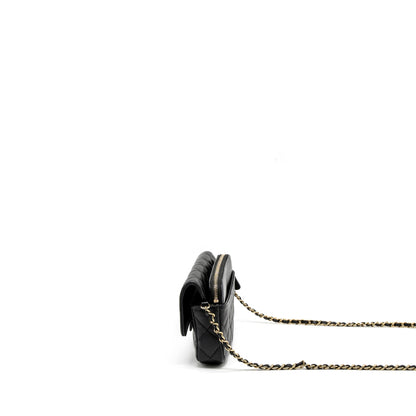 Chanel Double Pocket Wallet on Chain Caviar Black LGHW (Microchip)