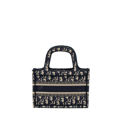 Dior Mini book Tote Blue Oblique Embroidery