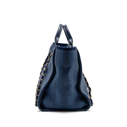 Chanel Large Deauville Tote Bag Canvas/Calfskin Navy Blue LGHW