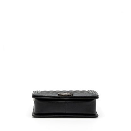 Chanel Medium Boy Bag Grained Calfskin Black Ruthenium Hardware