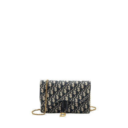 Dior Saddle Pouch With Chain Dior Oblique Jacquard blue