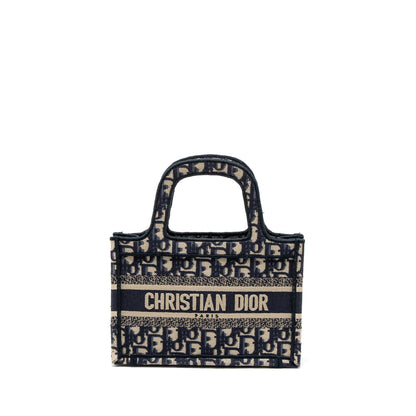 Dior Mini book Tote Blue Oblique Embroidery