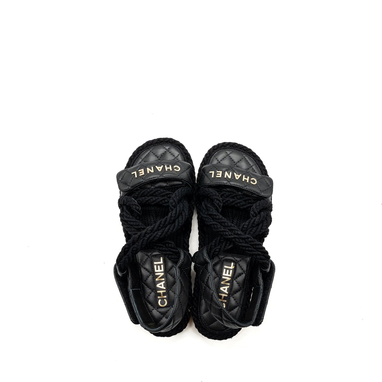 Chanel 21s Size 35 Quilted Letter Sandals Black SHW