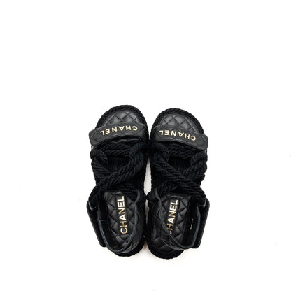 Chanel 21s Size 35 Quilted Letter Sandals Black SHW