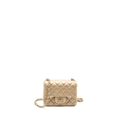 Chanel mini square flap bag lambskin gold GHW