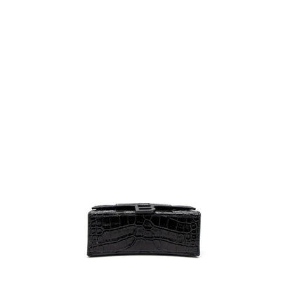 Balenciaga Hourglass Crocodile-Embossed Calfskin So Black