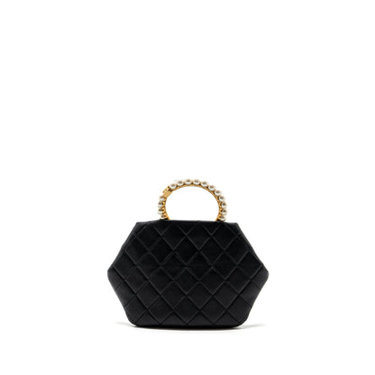 Chanel pearl round handle evening clutch lambskin black GHW (microchip)