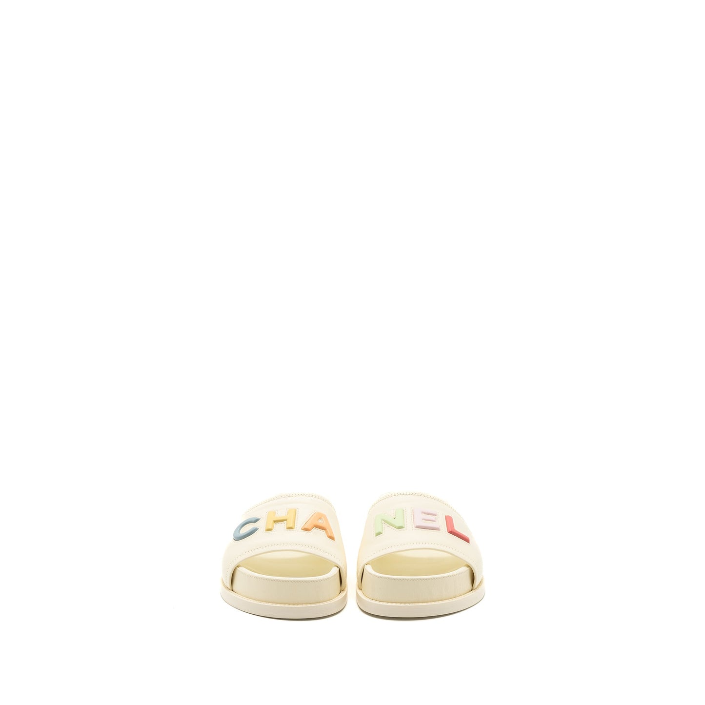 Chanel Size 38 Letter Sandal Leather White/Multicolour
