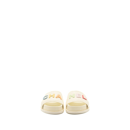 Chanel Size 38 Letter Sandal Leather White/Multicolour