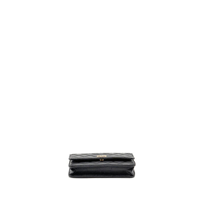 Chanel CC logo quilted wallet on chain caviar black LGHW (microchip)