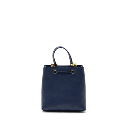 Chanel Top Handle Drawstring Bucket Bag Caviar Navy GHW