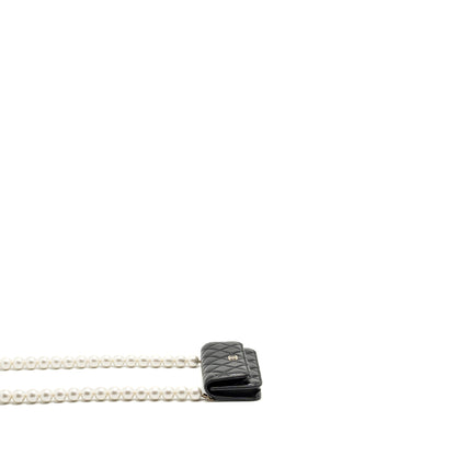 Chanel CC Logo Clutch with Giant Pearl Chain Lambskin Black LGHW