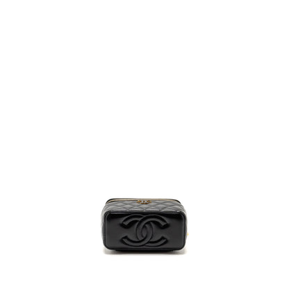 Chanel 24a Long Vanity Case With CC Logo Adjustable Chain Lambskin Black GHW(microchip)