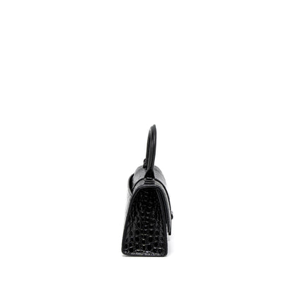 Balenciaga Hourglass Crocodile-Embossed Calfskin So Black