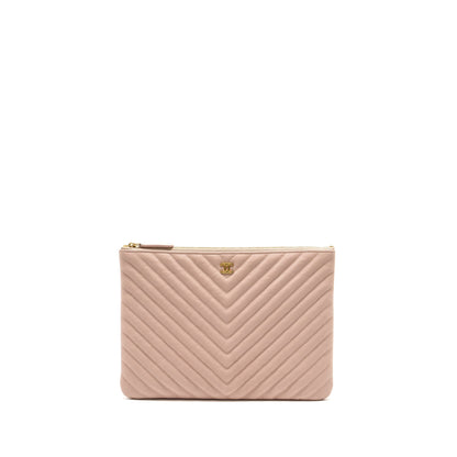 Chanel Chevron Zip Clutch calfskin light pink GHW