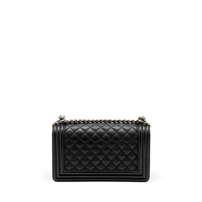 Chanel Medium Boy Bag Grained Calfskin Black Ruthenium Hardware