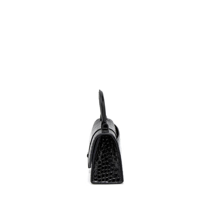 Balenciaga Hourglass Crocodile-Embossed Calfskin So Black