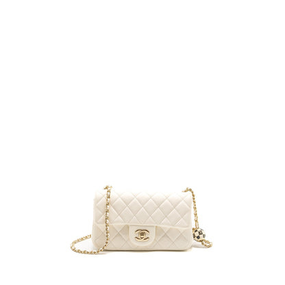 Chanel 23C Pearl Crush Mini Rectangular Flap Bag Lambskin White LGHW (Microchip)