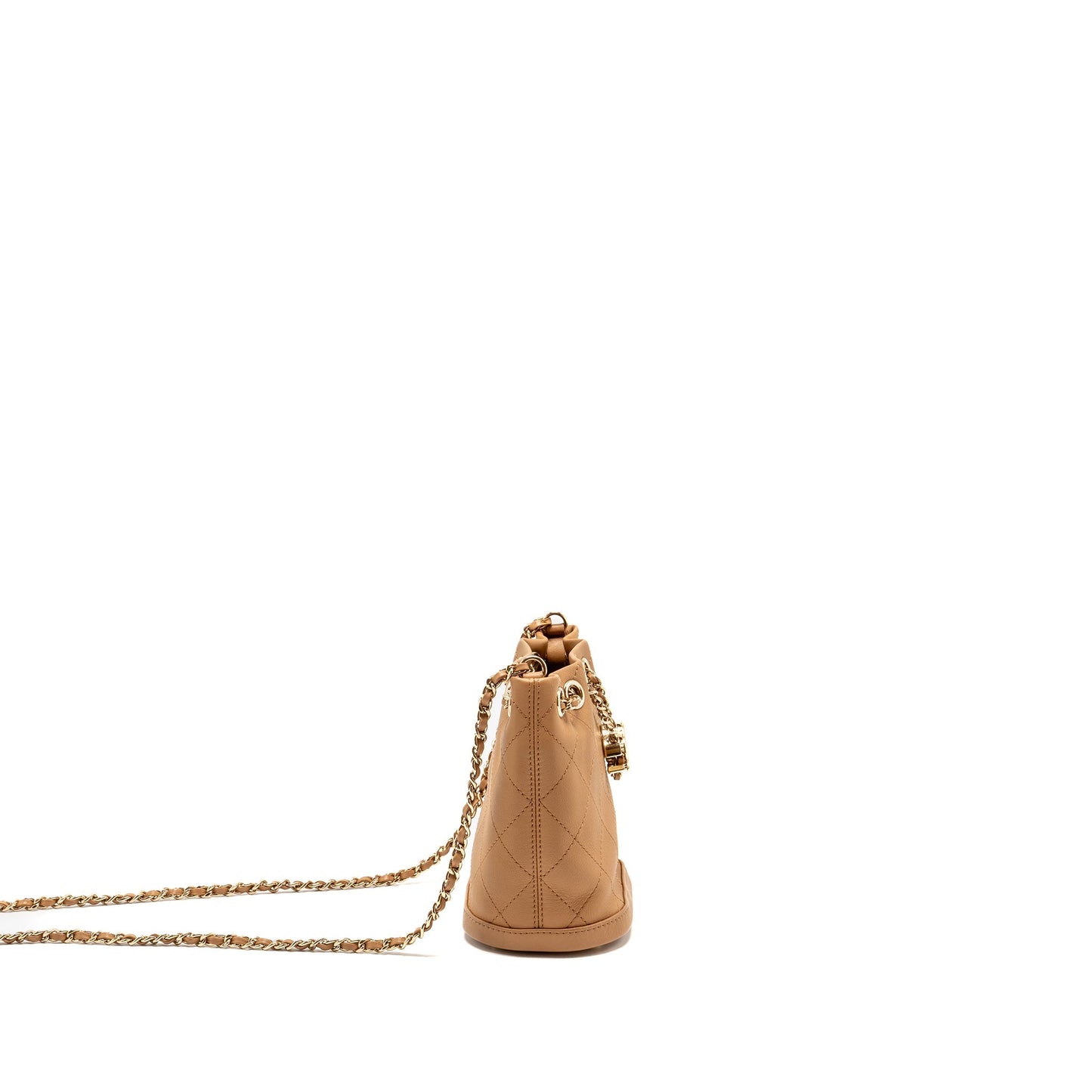 Chanel mini drawstring bucket bag calfskin dark beige LGHW