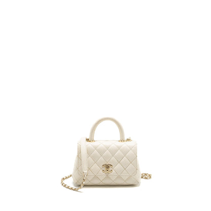 Chanel Mini Coco Handle Caviar White LGHW (Microchip)