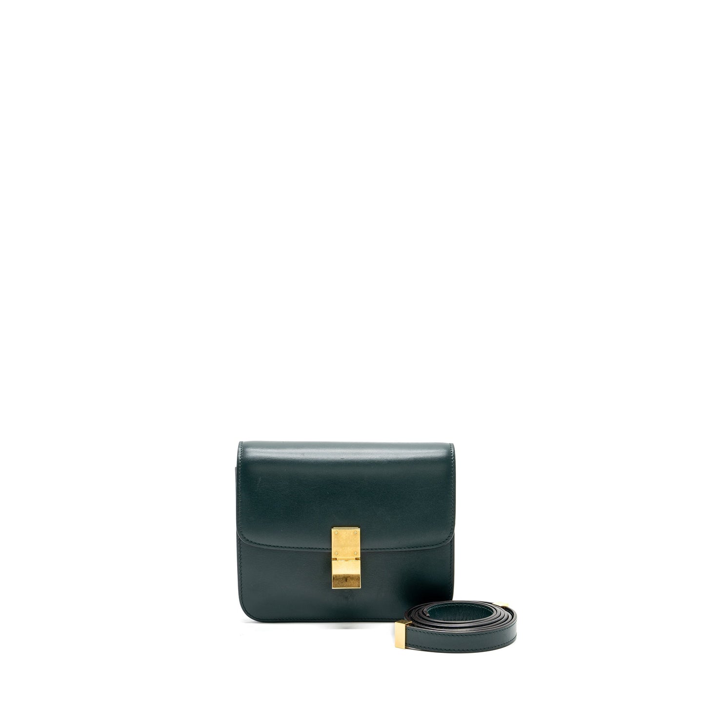 Celine Teen classic box Purse calfskin dark green