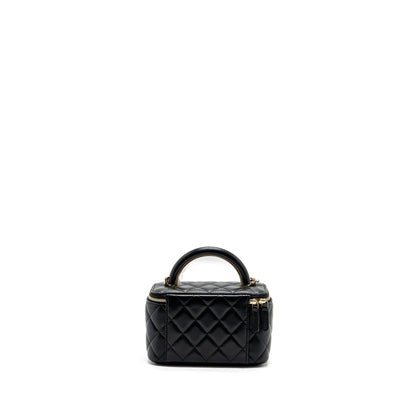 Chanel Top Handle Long Vanity Case Lambskin Black LGHW (Microchip)