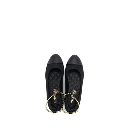 Chanel Size 37 Ballerinas Shoes Canvas/Leather Black LGHW