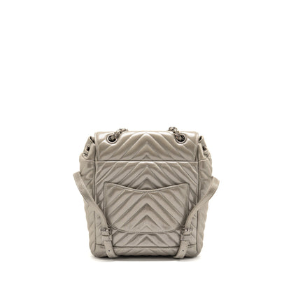 Chanel Small Urban Spirit Backpack Chevron Calfskin Iridescent Light Grey Ruthenium Hardware