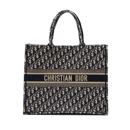 large book tote ecru and blue Dior oblique embroidery