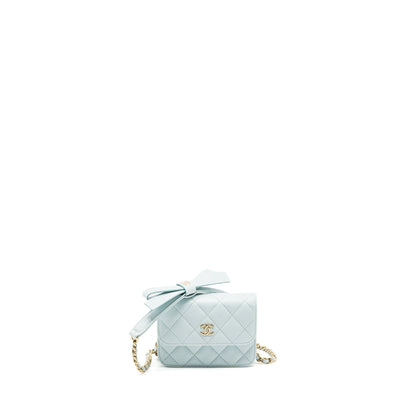 Chanel Mini Flap Bag Ribbon Chains Lambskin Light Blue LGHW