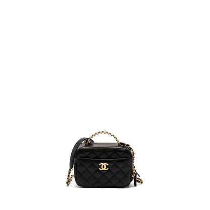 Chanel 22S Letter Top Handle Small Vanity Case Caviar Black Brushed GHW (Microchip)
