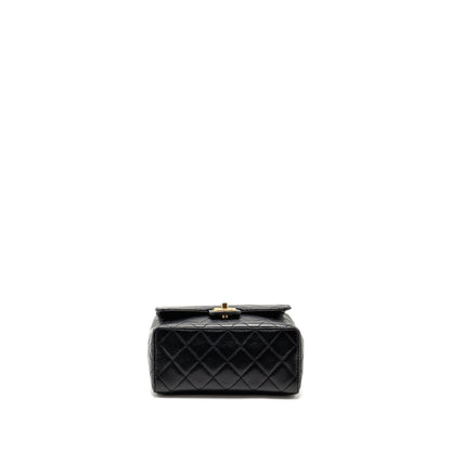 Chanel 22K Retro Classic New Square Large Flap Bag Goatskin Black GHW (Microchip)