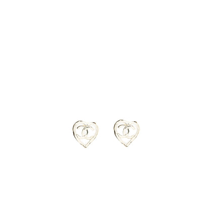 Chanel heart and CC logo earrings light gold tone
