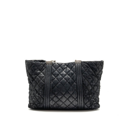 Chanel Large Boy Shopping Tote Bag Calfskin Iridescent Navy SHW
